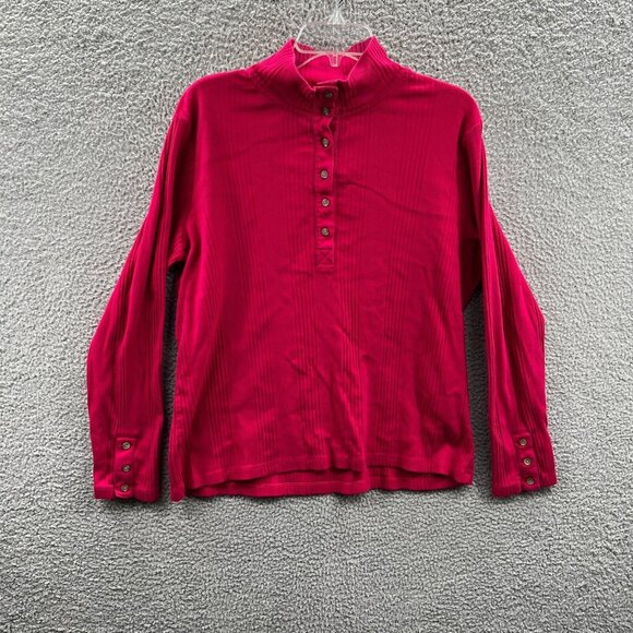 Lands End Womens Top 18/20 Red 100% Cotton Long‎ Sleeve Henley Pullover Shirt - Picture 1 of 12